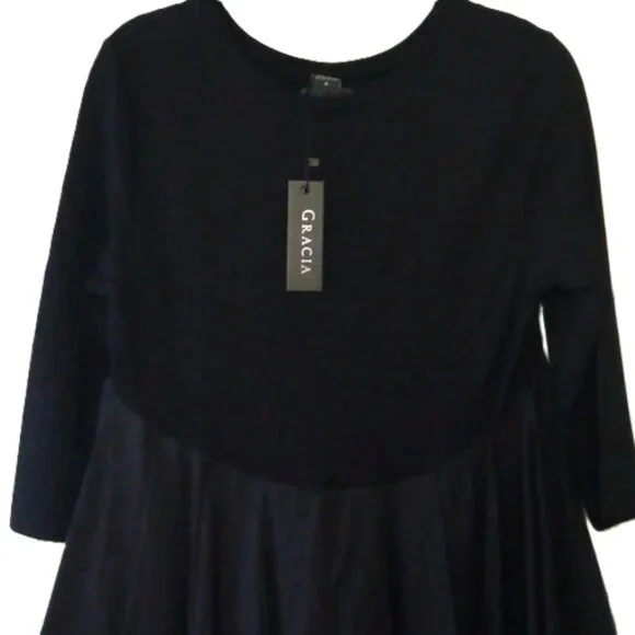 GRACIA. BLACK TEE SHIRT TOP W/ ATTACHED HIGH/LOW TRAIN SIZE M. - Picture 8 of 12